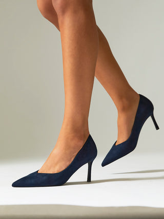 Classic Navy Faux Suede Court Heels