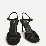 Compelled Black Faux Suede Stiletto Heeled Sandals