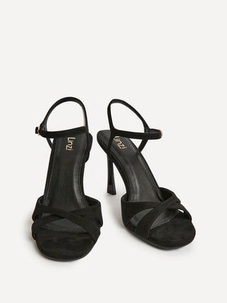 Compelled Black Faux Suede Stiletto Heeled Sandals