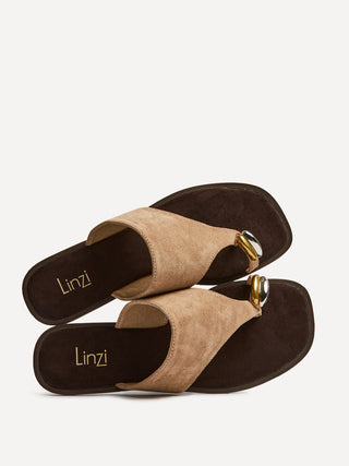 Contain Beige Toe Ring Flat Sandals