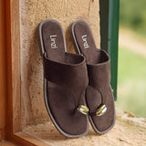 Contain Brown Toe Ring Flat Sandals