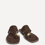 Contain Brown Toe Ring Flat Sandals