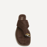 Contain Brown Toe Ring Flat Sandals