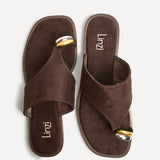 Contain Brown Toe Ring Flat Sandals