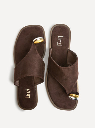 Contain Brown Toe Ring Flat Sandals