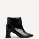 Cove Black Faux Croc Leather Ankle Boots