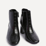 Cove Black Faux Croc Leather Ankle Boots