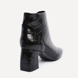 Cove Black Faux Croc Leather Ankle Boots