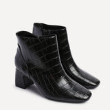 Cove Black Faux Croc Leather Ankle Boots