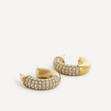 Crystal Gold Half Pavé Hoop Earrings