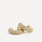 Crystal Gold Half Pavé Hoop Earrings