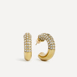 Crystal Gold Half Pavé Hoop Earrings