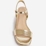 Carlie Wide Fit Gold Faux Leather Low Heels