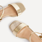 Carlie Wide Fit Gold Faux Leather Low Heels