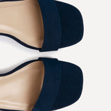 Carlie Wide Fit Navy Faux Suede Low Heels