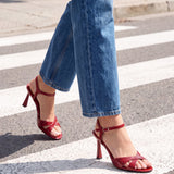 Compelled Red Stiletto Heeled Sandals