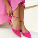 Dahlia Fuchsia Faux Suede Low Court Heels