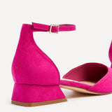 Dahlia Fuchsia Faux Suede Low Court Heels