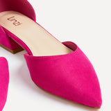 Dahlia Fuchsia Faux Suede Low Court Heels