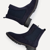 Dalston Navy Faux Suede Chelsea Boots