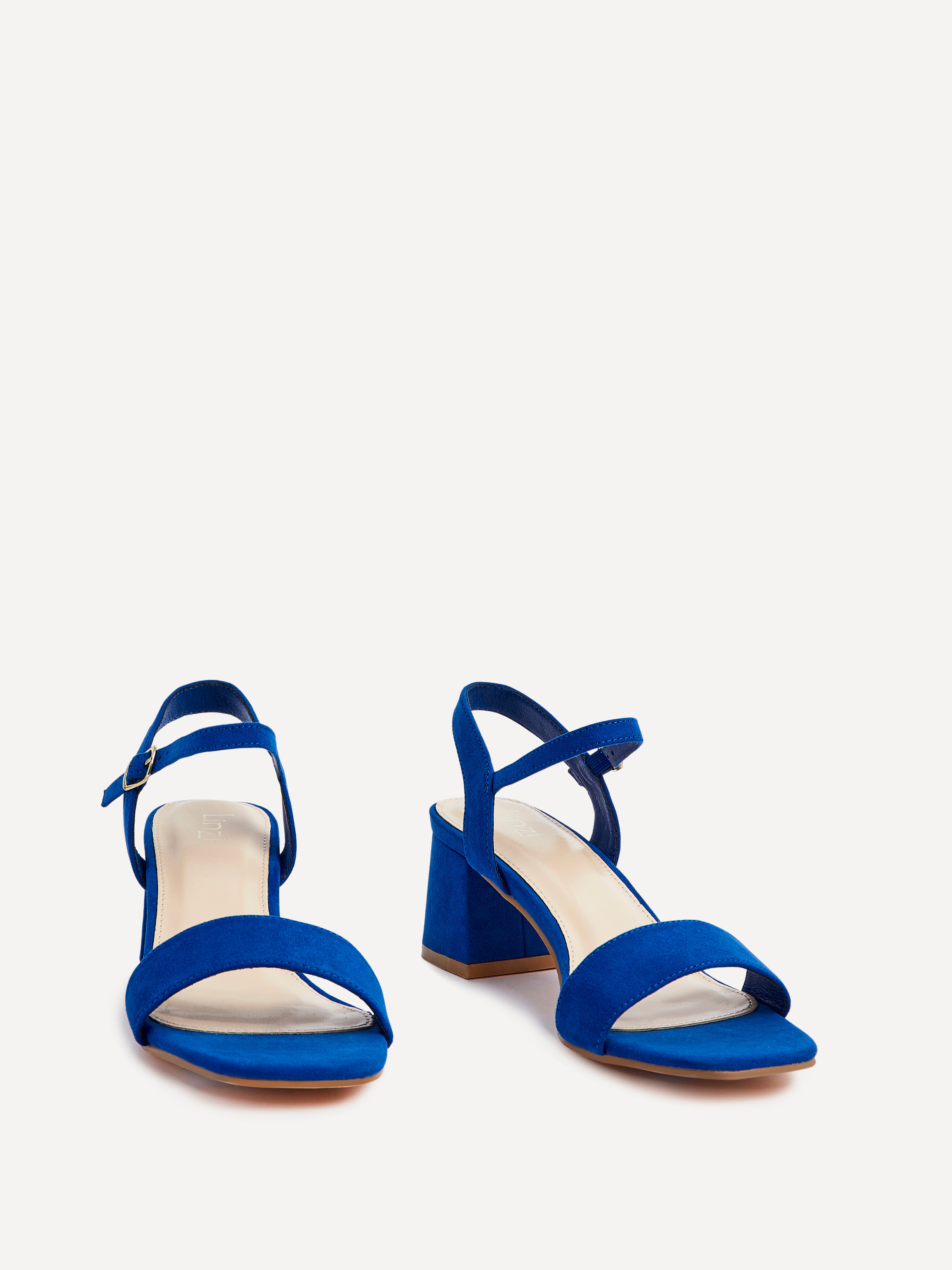 Cobalt Blue Faux Suede Low Chunky Block Heeled Sandal – Linzi