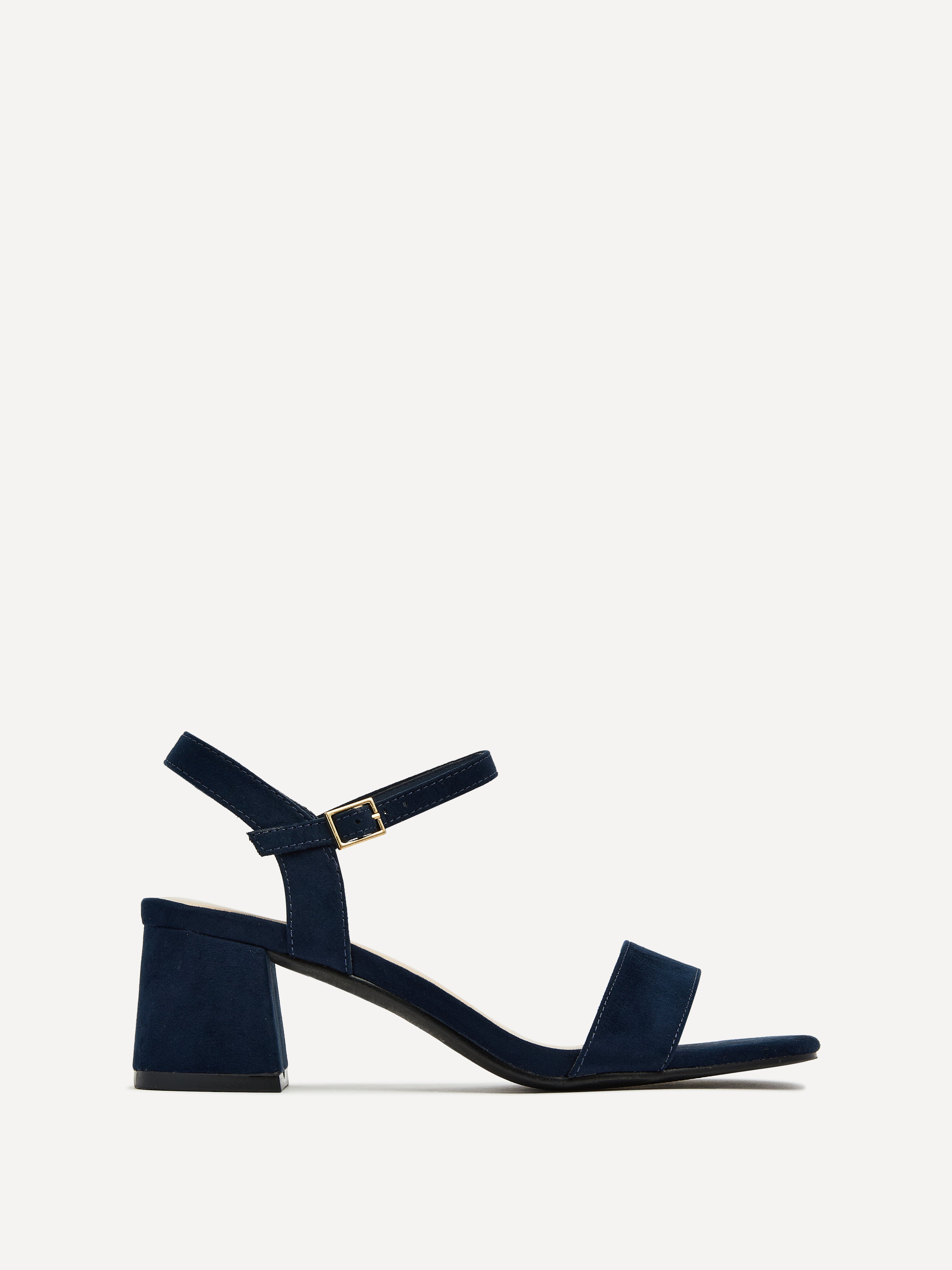 Navy Faux Suede Low Chunky Block Heeled Sandal – Linzi
