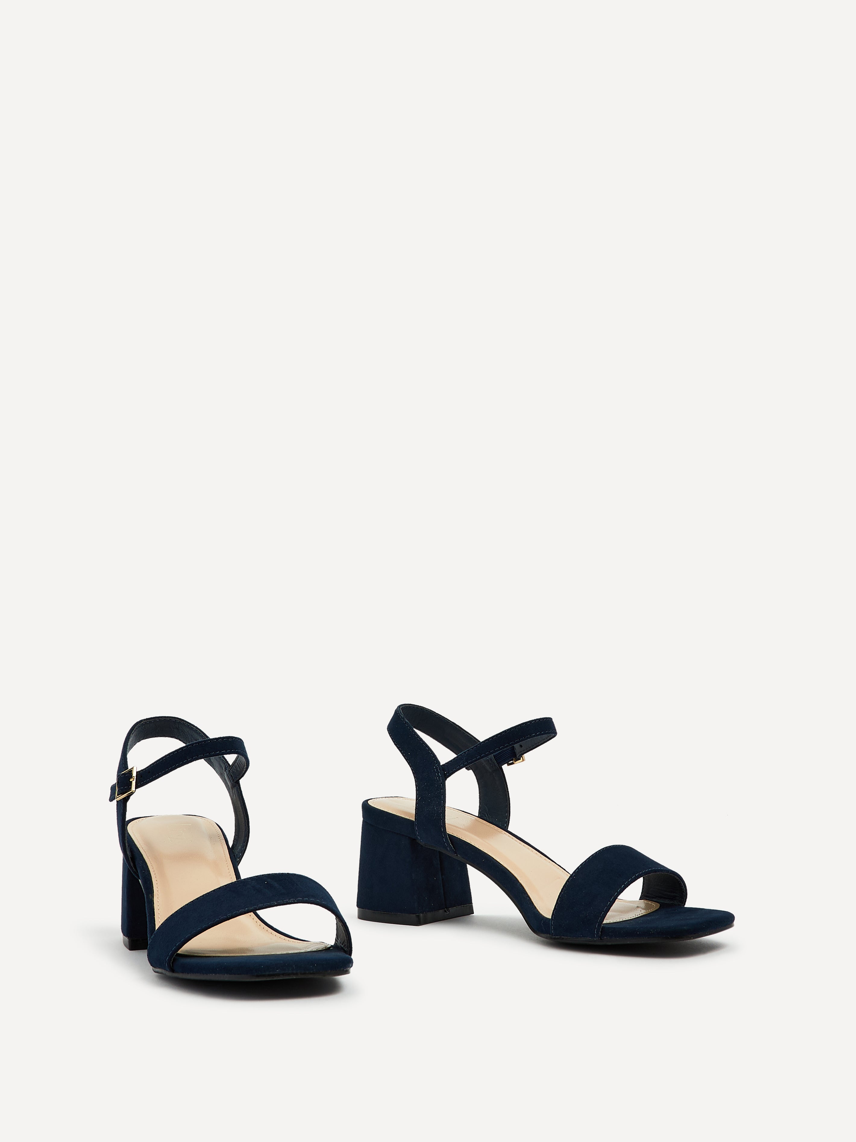 Navy Faux Suede Low Chunky Block Heeled Sandal Linzi Navy Faux Suede Low Chunky Block Heeled Sandal Linzi