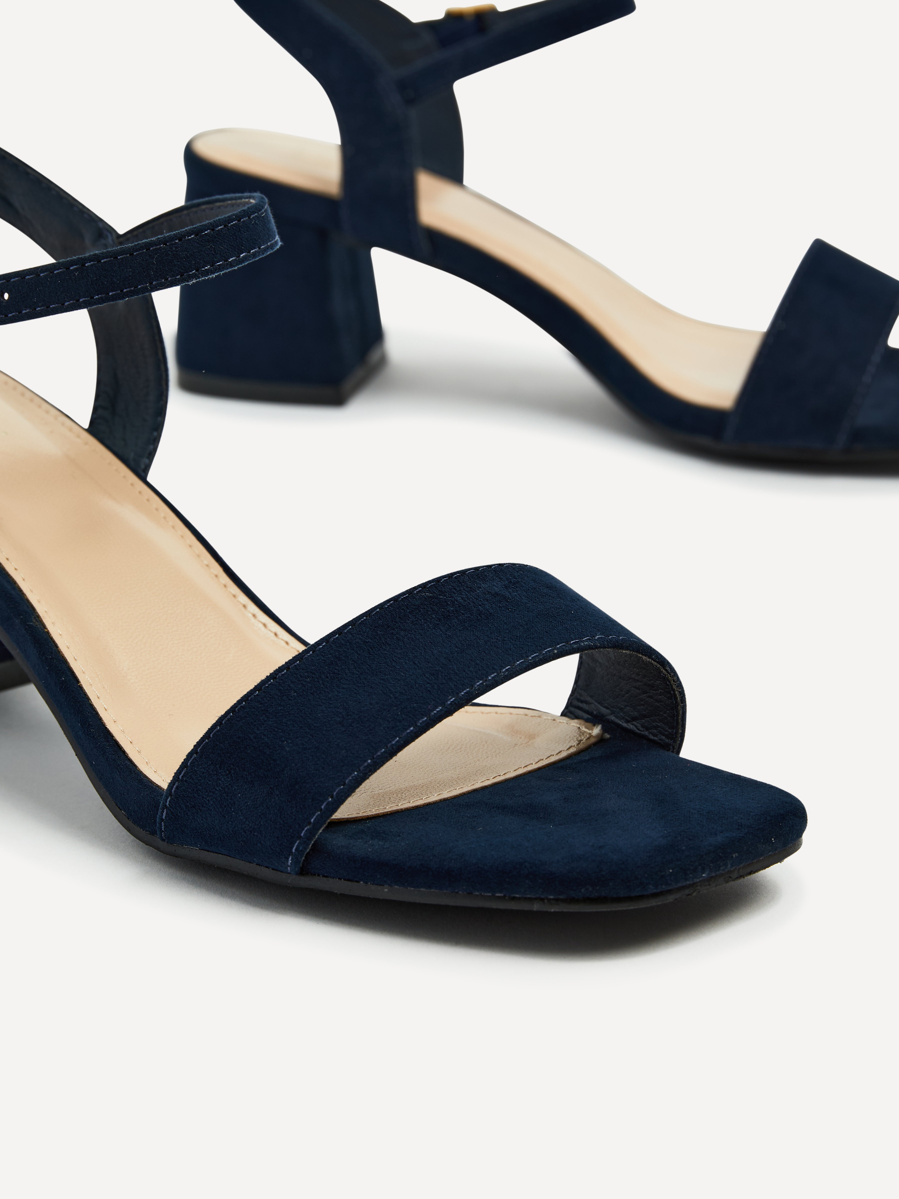 Navy Faux Suede Low Chunky Block Heeled Sandal Linzi Navy Faux Suede Low Chunky Block Heeled Sandal Linzi