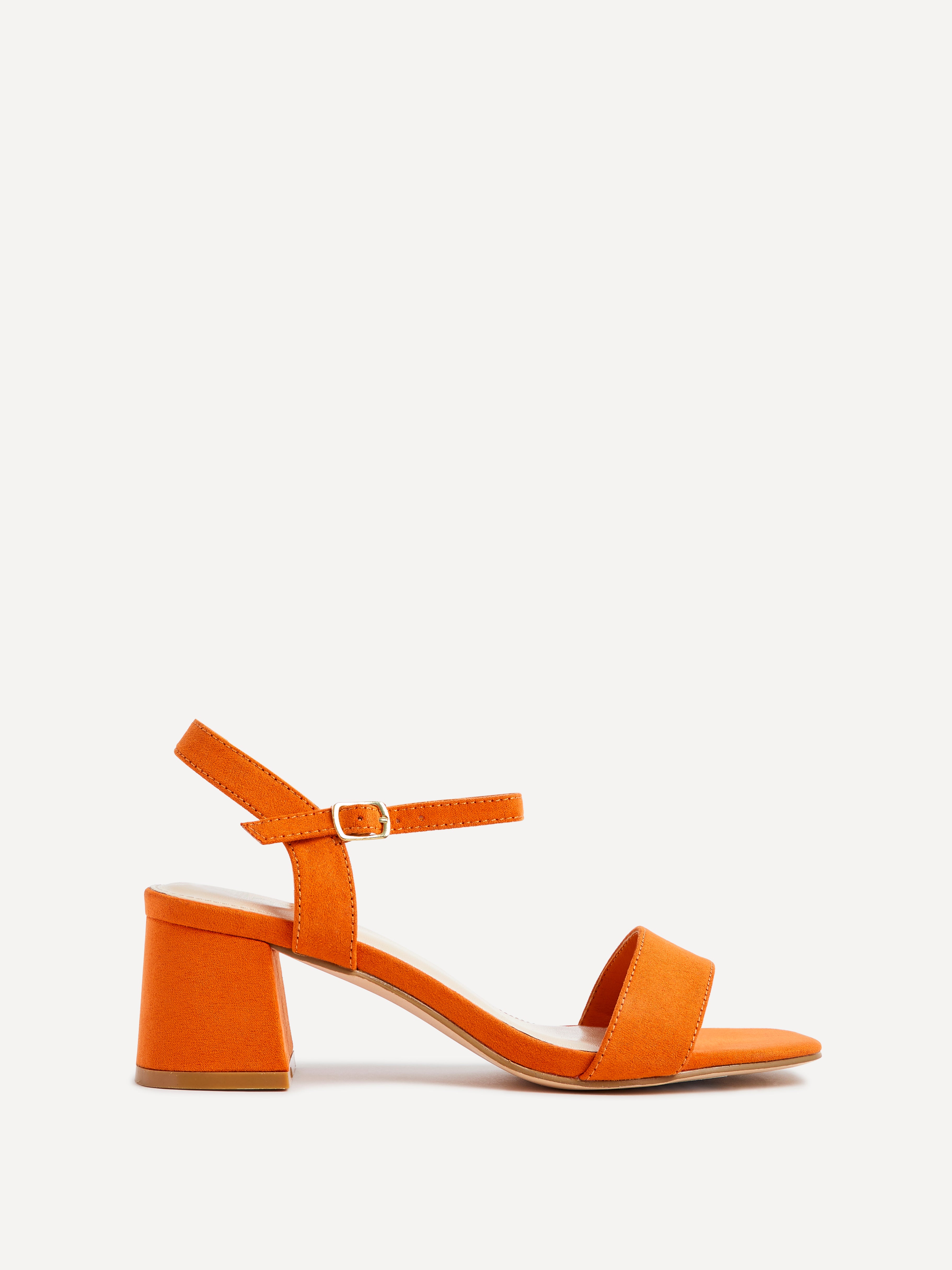 Orange Faux Suede Low Chunky Block Heeled Sandal – Linzi