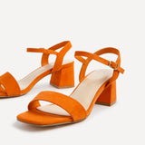 Darcie Orange Faux Suede Heeled Sandals