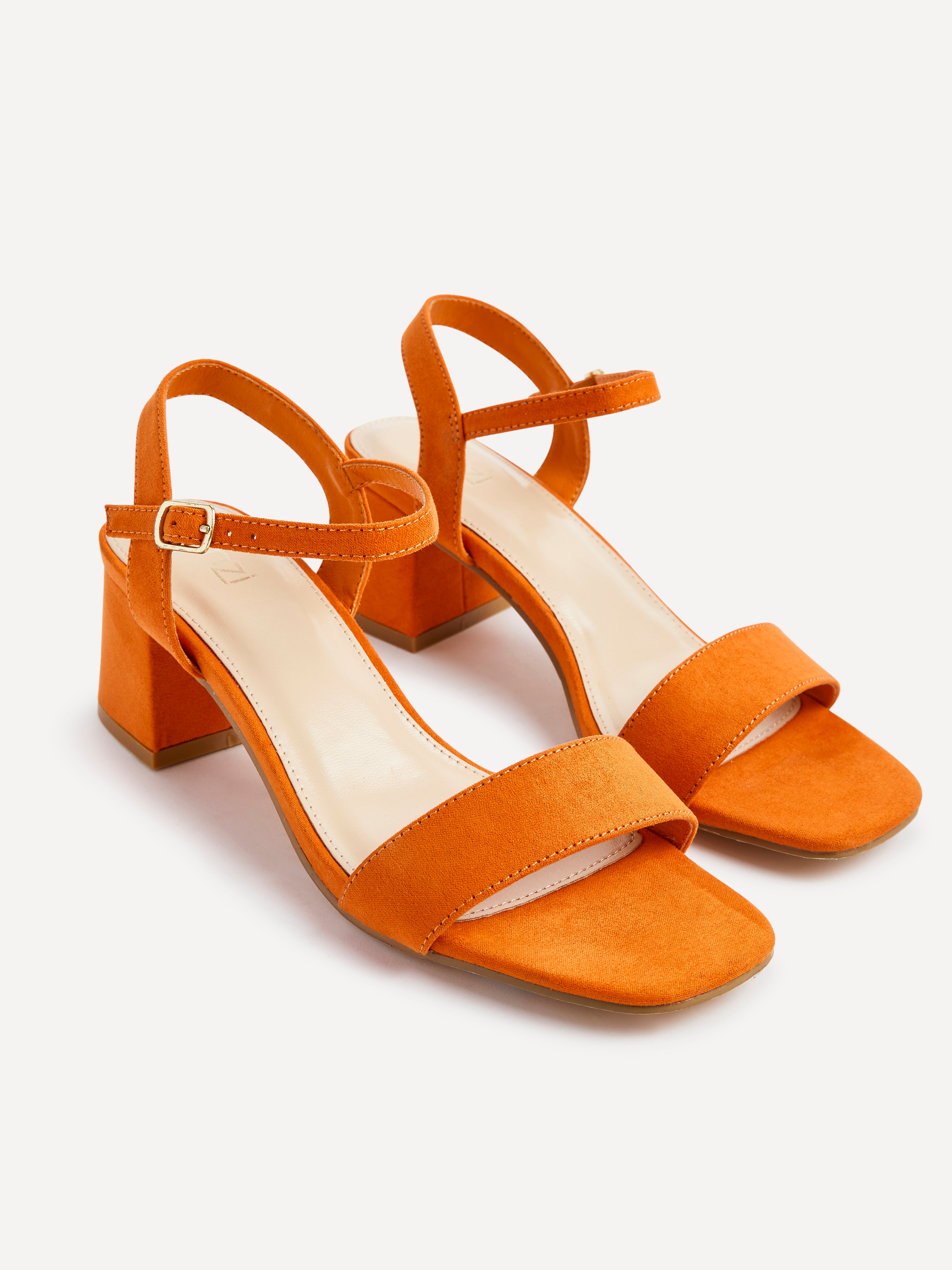 Orange Faux Suede Low Chunky Block Heeled Sandal – Linzi
