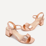 Darcie Rose Gold Faux Leather Heeled Sandals
