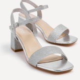 Darcie Silver Glitter Heeled Sandals