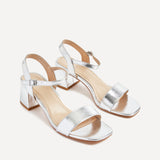 Darcie Silver Faux Leather Heeled Sandals