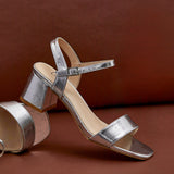 Darcie Silver Faux Leather Heeled Sandals