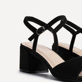 Darlene Black Faux Suede Low Heeled Sandals