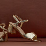 Darlene Gold Faux Leather Low Heeled Sandals