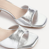 Darlene Silver Faux Leather Low Heeled Sandals