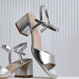 Darlene Silver Faux Leather Low Heeled Sandals