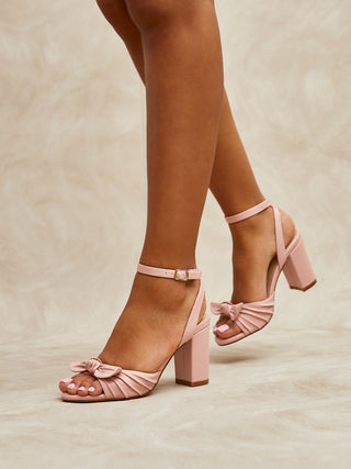 Darling Dusky Pink Leather Bow Detail Heels