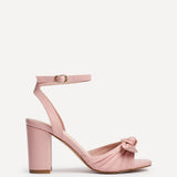Darling Dusky Pink Leather Bow Detail Heels