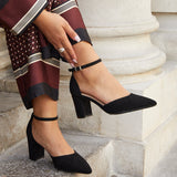 Davina Wide Fit Black Faux Suede Court Heels