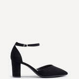 Davina Wide Fit Black Faux Suede Court Heels