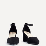 Davina Wide Fit Black Faux Suede Court Heels