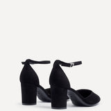 Davina Wide Fit Black Faux Suede Court Heels
