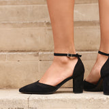Davina Wide Fit Black Faux Suede Court Heels