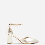 Davina Wide Fit Gold Faux Leather Court Heels