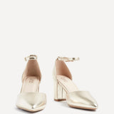 Davina Wide Fit Gold Faux Leather Court Heels