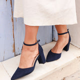 Davina Wide Fit Navy Faux Suede Court Heels