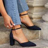 Davina Wide Fit Navy Faux Suede Court Heels